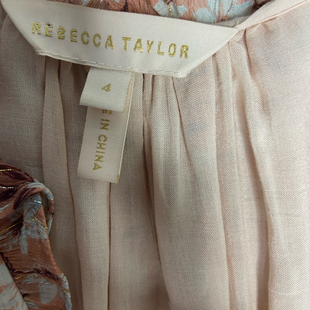 REBECCA TAYLOR Pink Ruffle Floral Mini Boho Dress Size 4 - Picture 7 of 10